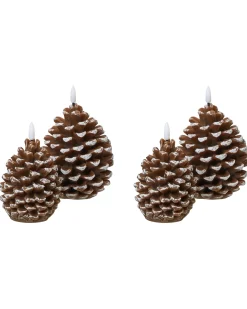 Zestaw 4 świec LED IVRESSE Szyszka 15/12 cm Brązowy