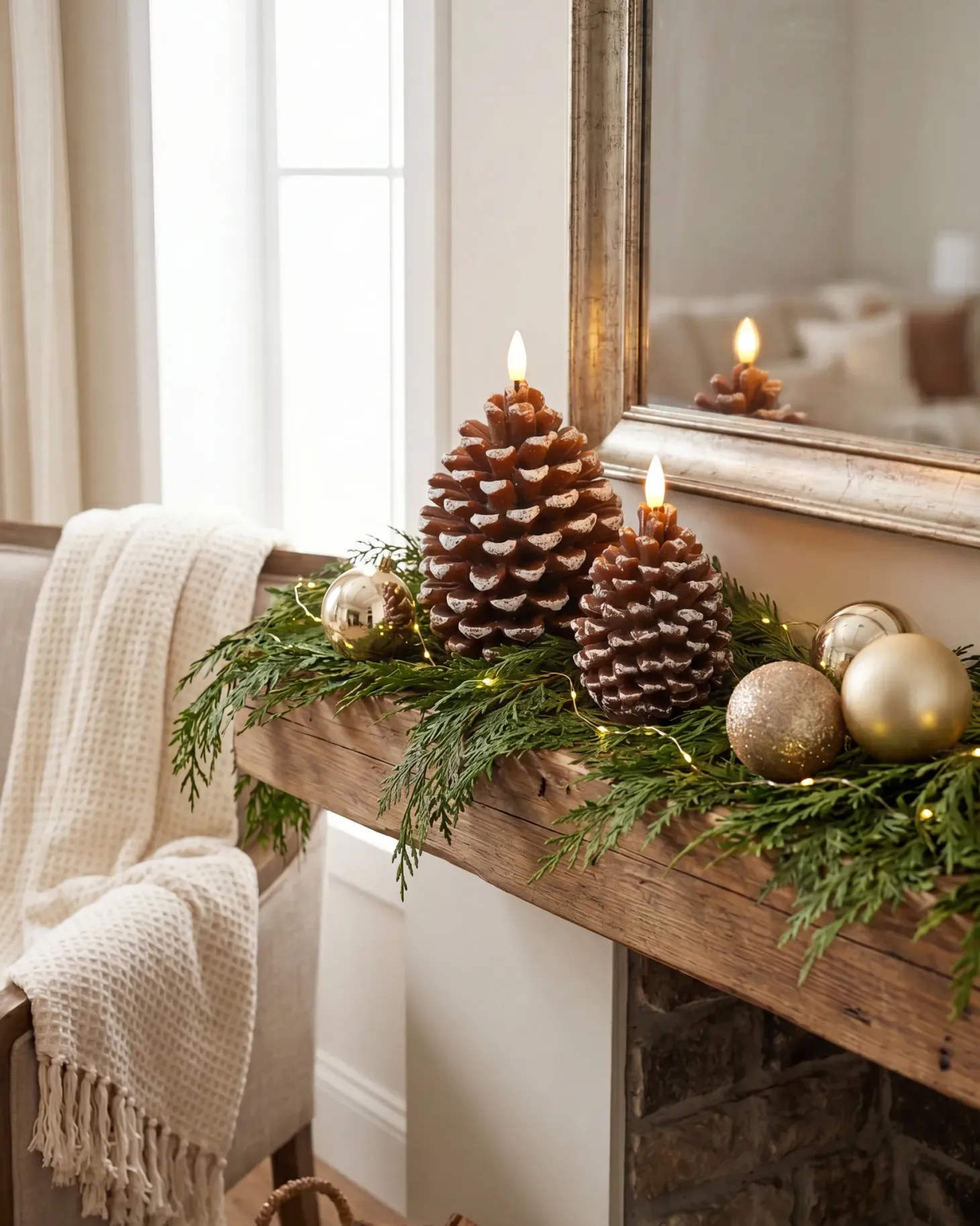 Zestaw 4 świec LED IVRESSE Szyszka 15/12 cm Brązowy