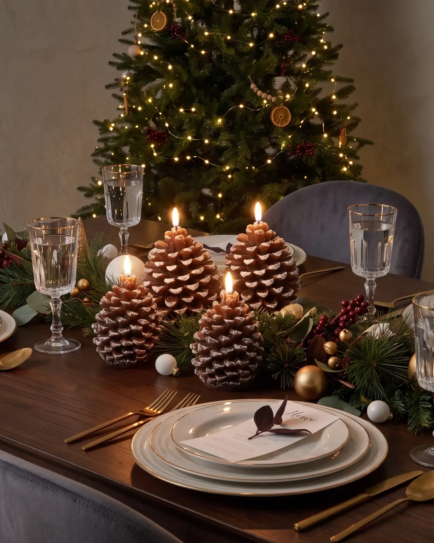 Zestaw 4 świec LED IVRESSE Szyszka 15/12 cm Brązowy