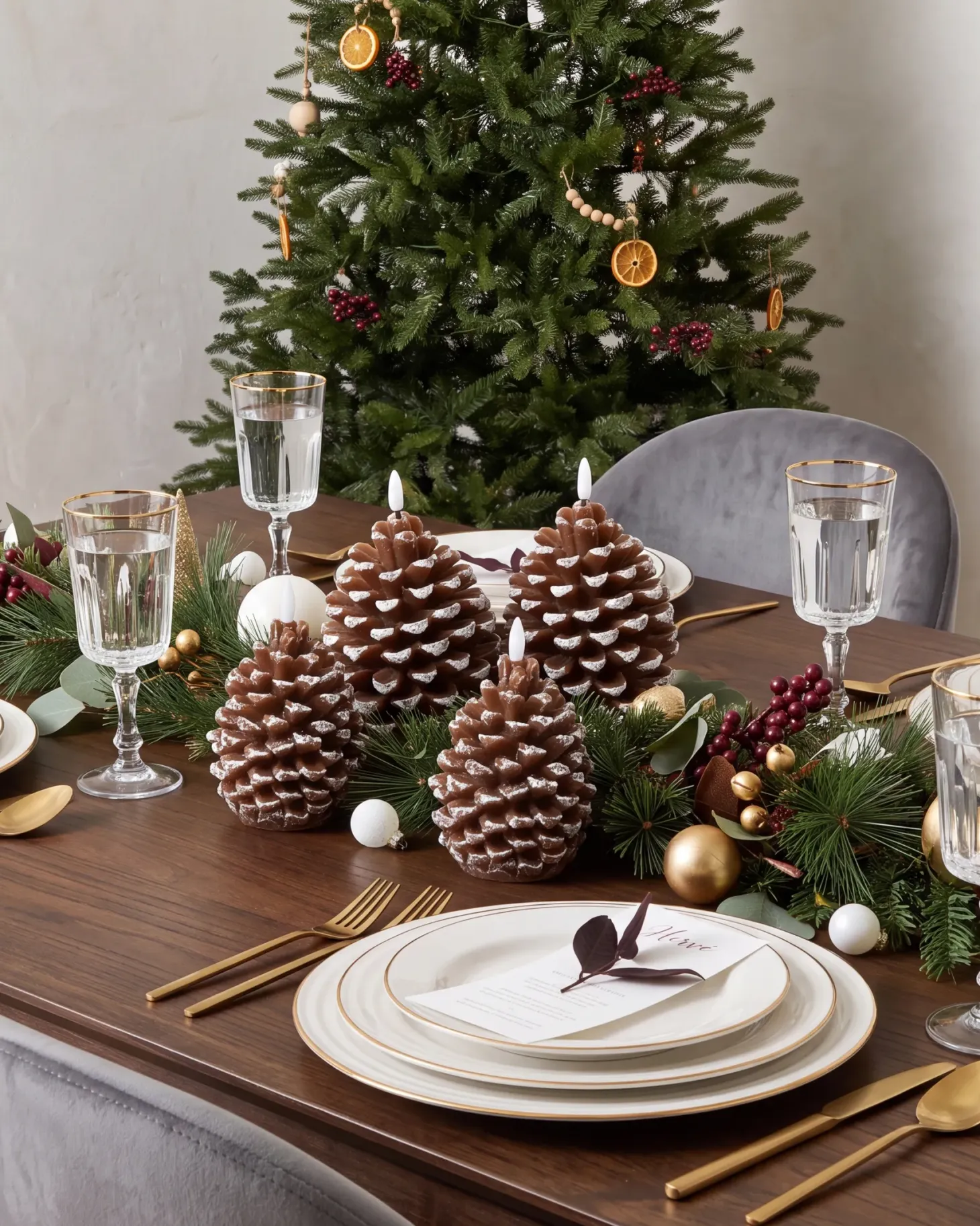 Zestaw 4 świec LED IVRESSE Szyszka 15/12 cm Brązowy