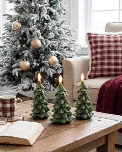 Zestaw 3 świec LED VELOURA Choinka 16 cm Zielony