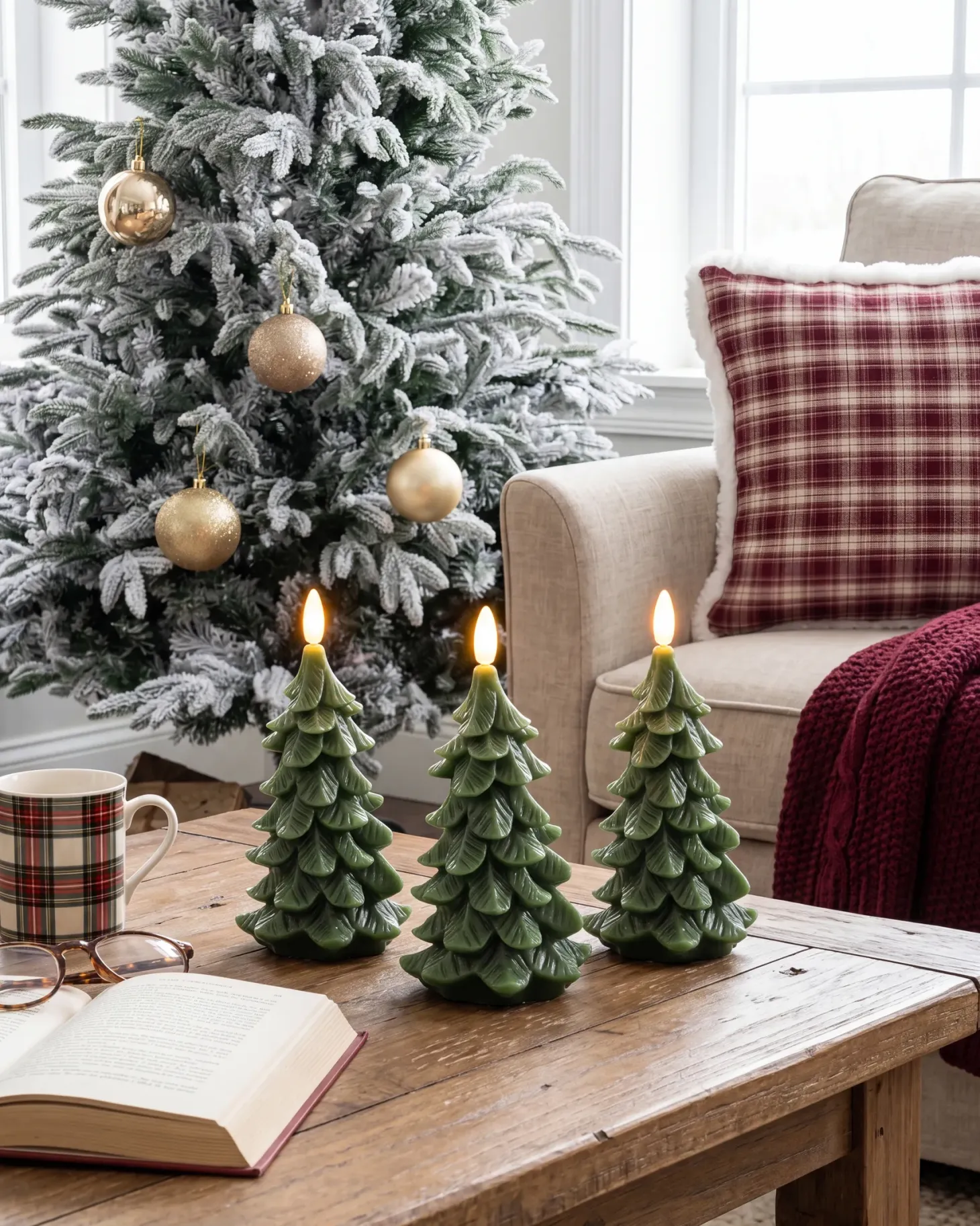Zestaw 3 świec LED VELOURA Choinka 16 cm Zielony
