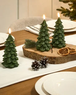 Zestaw 3 świec LED VELOURA Choinka 16 cm Zielony