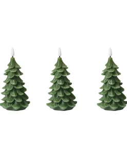Zestaw 3 świec LED VELOURA Choinka 16 cm Zielony