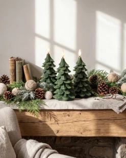 Zestaw 3 świec LED VELOURA Choinka 16 cm Zielony