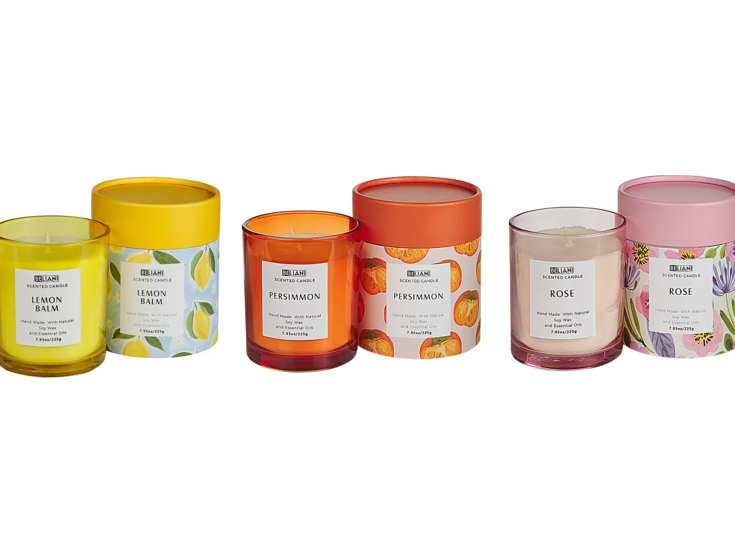 Zestaw 3 świeczek zapachowych COLORFUL BARREL Wosk sojowy Nuty orientalne Nuty ziołowe Nuty kwiatowe