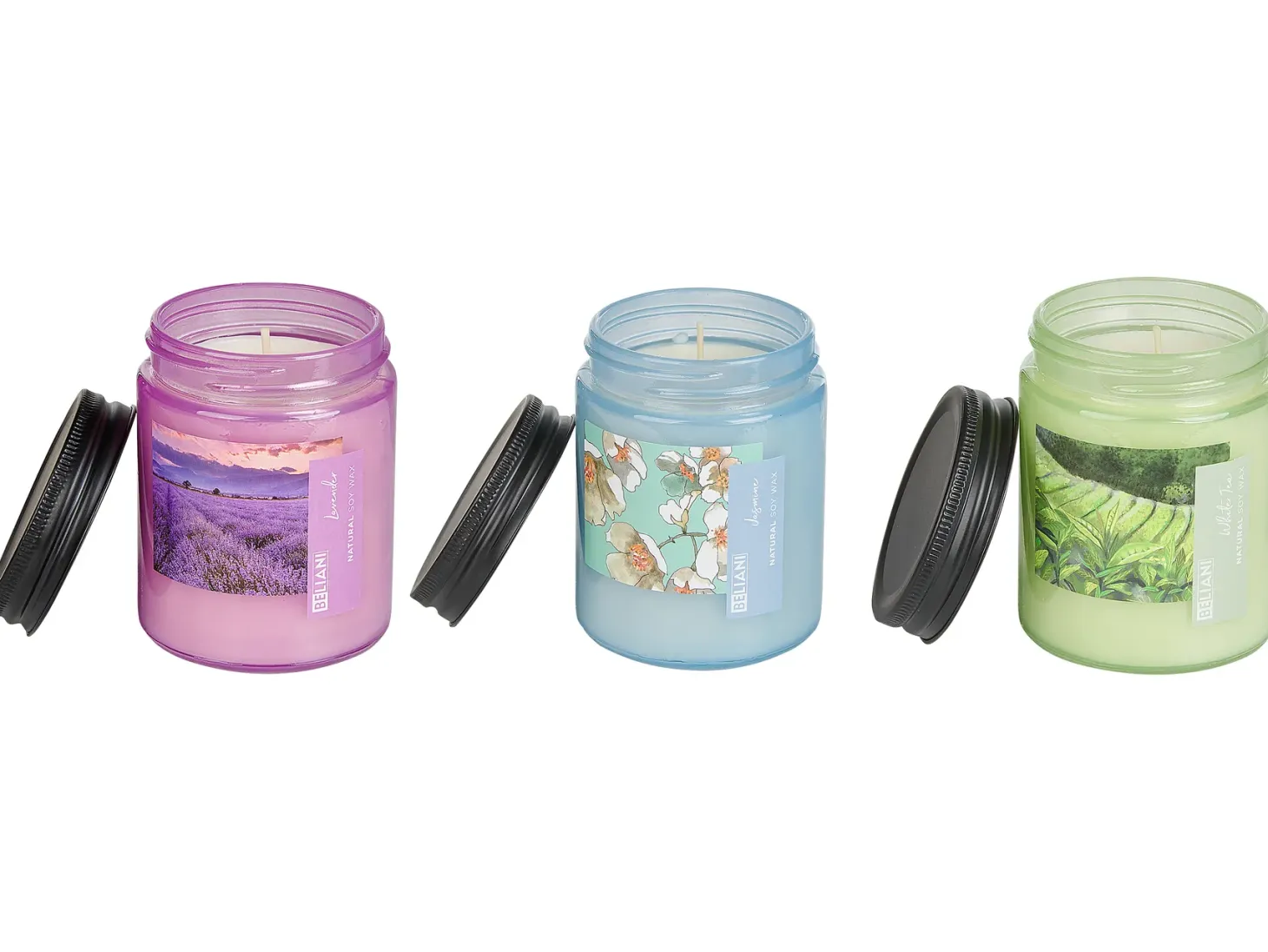 Zestaw 3 świeczek zapachowych FRUITY BLOOM Wosk sojowy Świeże nuty Nuty kwiatowe