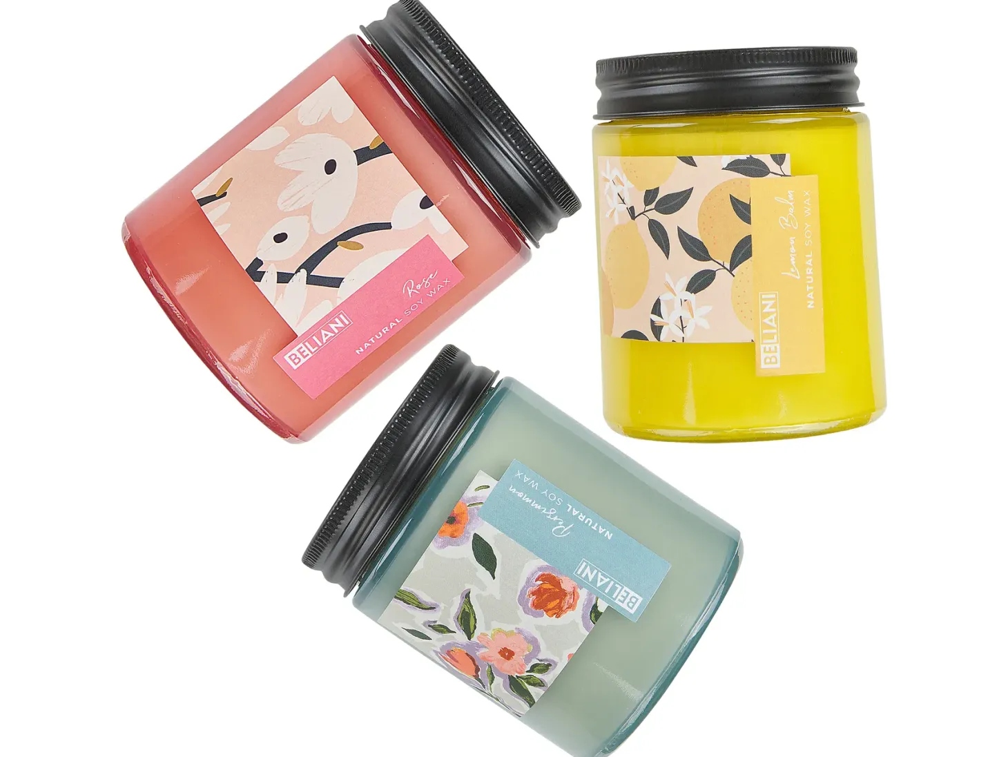 Zestaw 3 świeczek zapachowych FRUITY BLOOM Wosk sojowy Nuty orientalne Nuty ziołowe Nuty kwiatowe