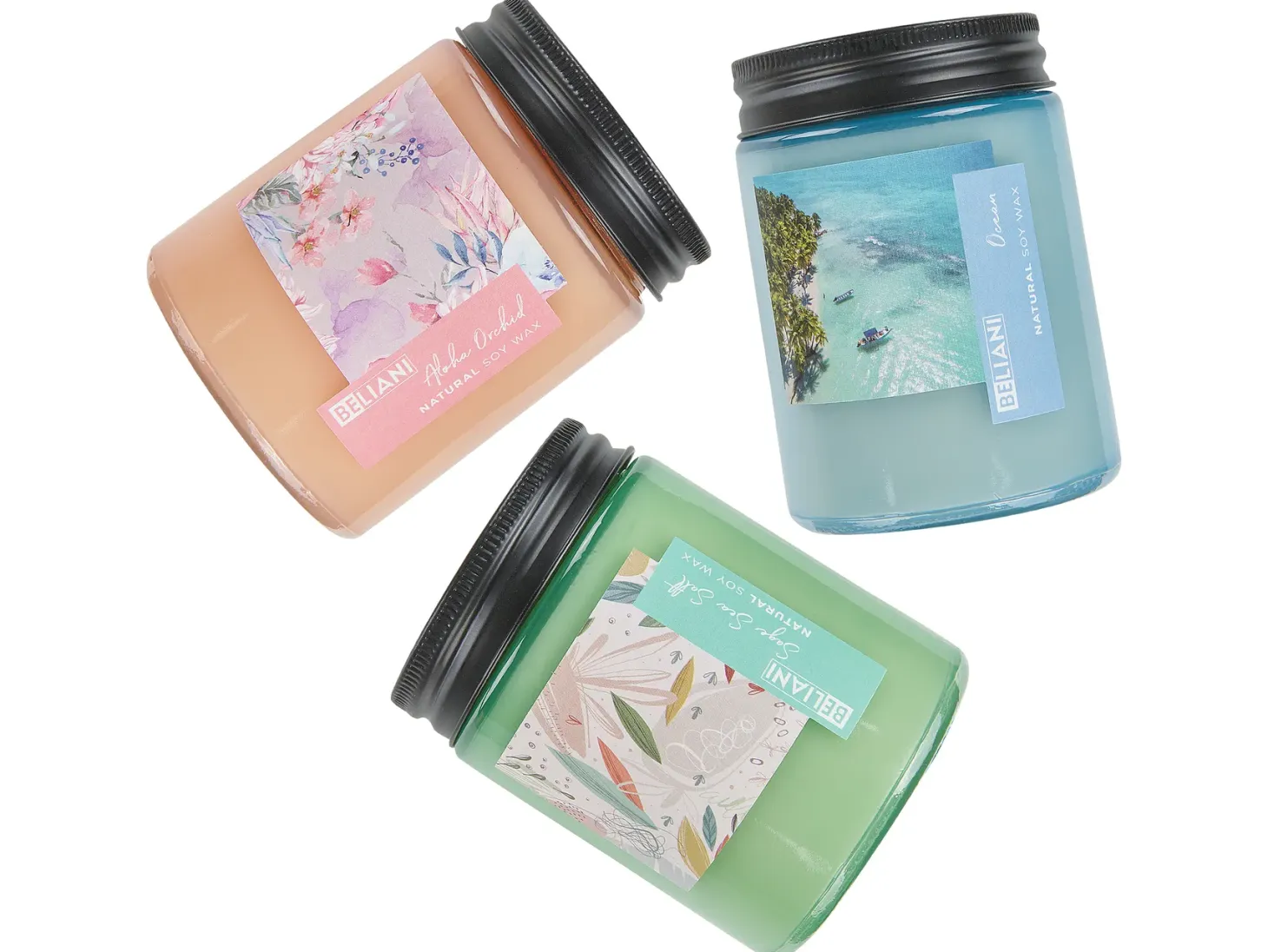 Zestaw 3 świeczek zapachowych FRUITY BLOOM Wosk sojowy Świeże nuty Nuty kwiatowe