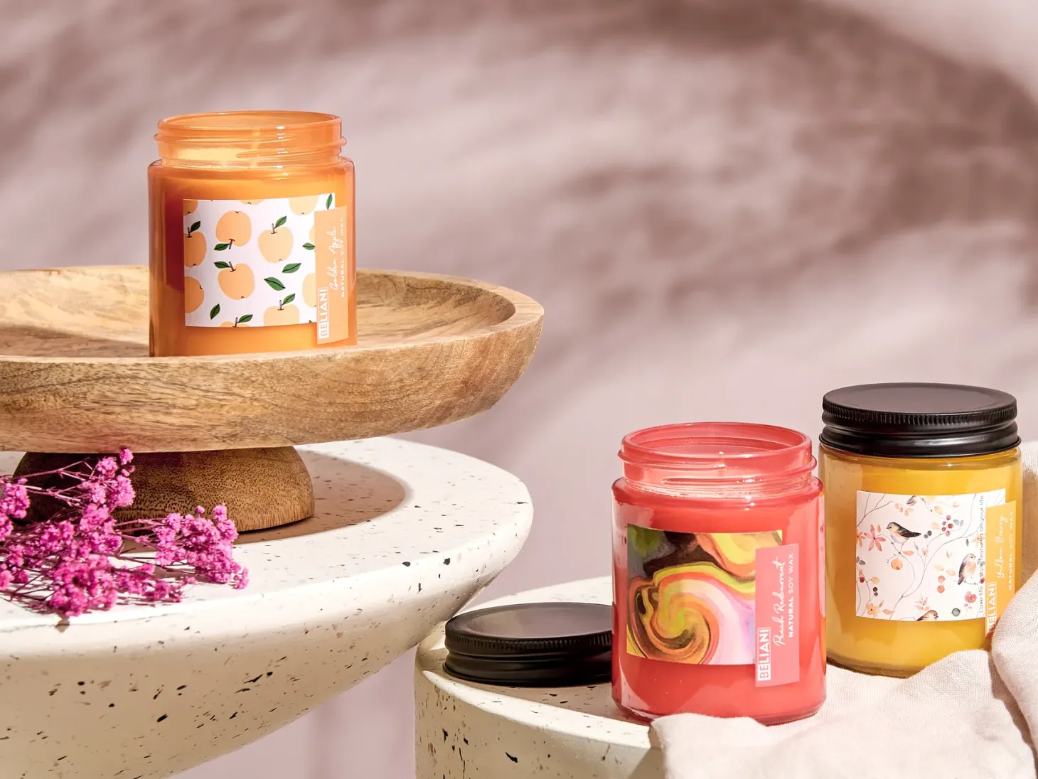 Zestaw 3 świeczek zapachowych FRUITY BLOOM Wosk sojowy Nuty owocowe