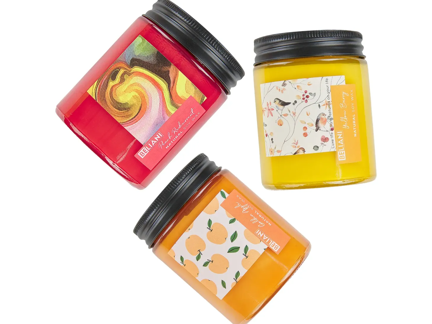 Zestaw 3 świeczek zapachowych FRUITY BLOOM Wosk sojowy Nuty owocowe