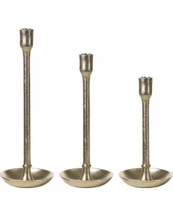Zestaw 3 świeczników LIWUNG Metal 27/33/38 cm Złoty
