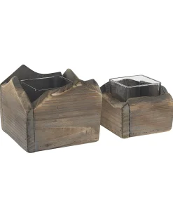 Zestaw 2 świeczników PLATEROS Drewno jodłowe 15/12 cm Ciemnobrązowy