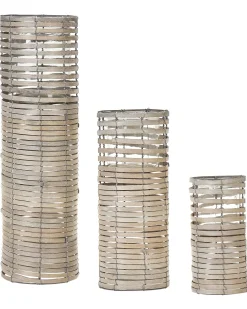 Zestaw 3 świeczników ROVARE Drewno topolowe 60/39/25 cm Szary