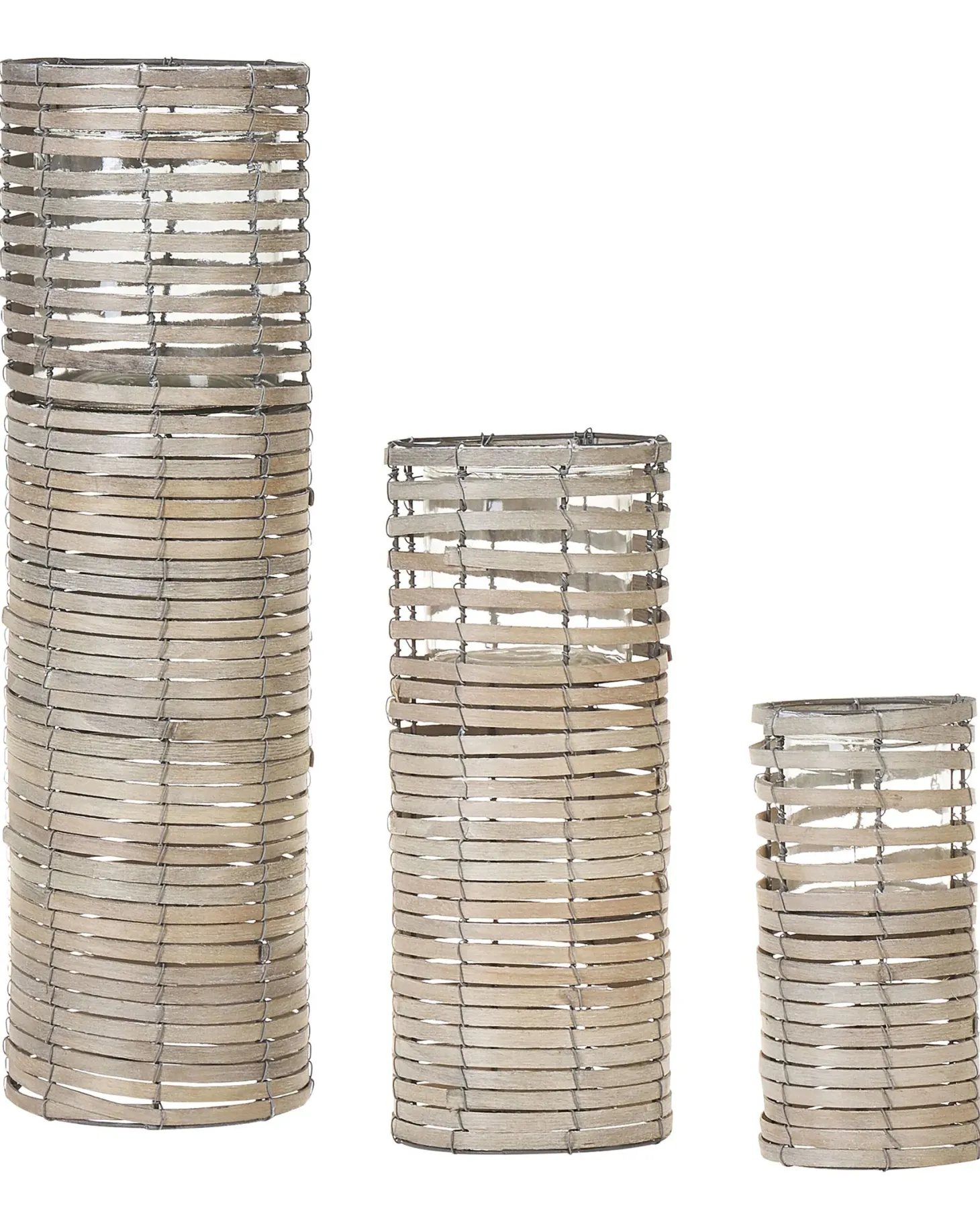 Zestaw 3 świeczników ROVARE Drewno topolowe 60/39/25 cm Szary